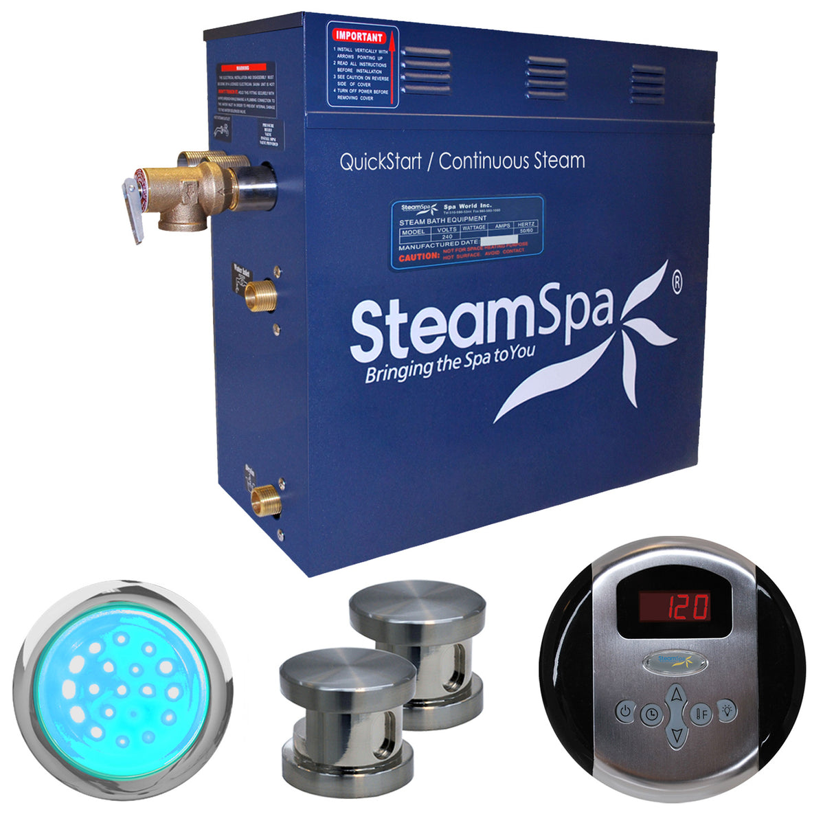SteamSpa Indulgence 12 KW QuickStart Acu-Steam Bath Generator Package in Brushed Nickel IN1200BN
