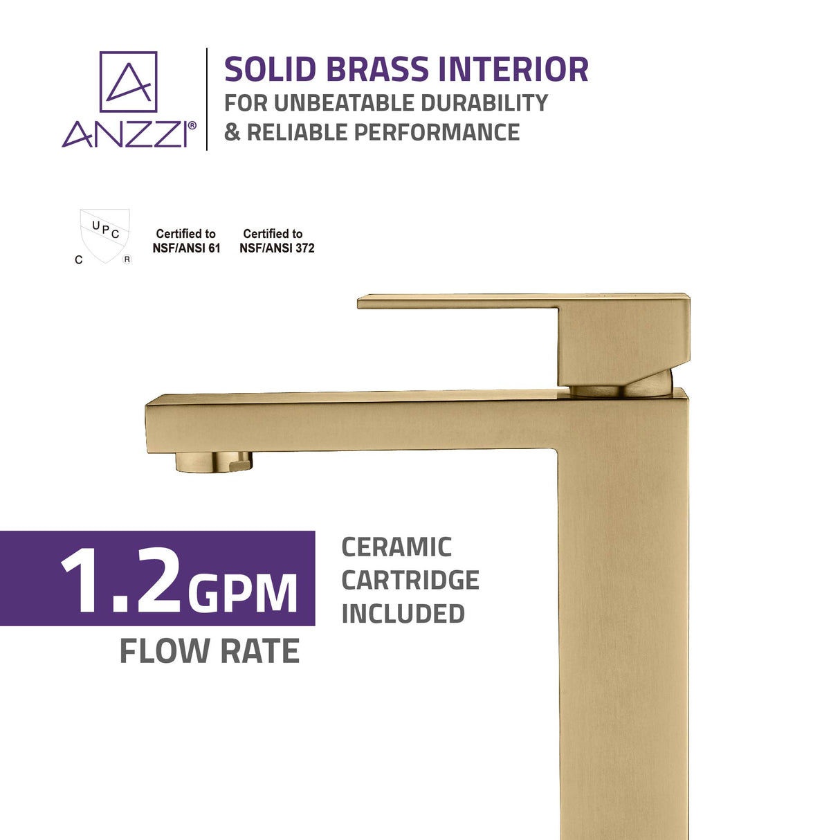 ANZZI L-AZ096BG Enti Series Single Hole Single-Handle Vessel Bathroom Faucet in Brushed Brass