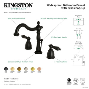 Kingston Brass KB1970AL Heritage Widespread Bathroom Faucet with Brass Pop-Up, Matte Black