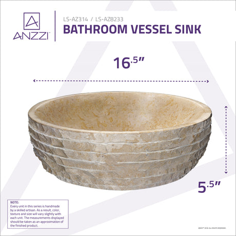 ANZZI LS-AZ314 Desert Chalice Natural Stone Vessel Sink in Classic Cream