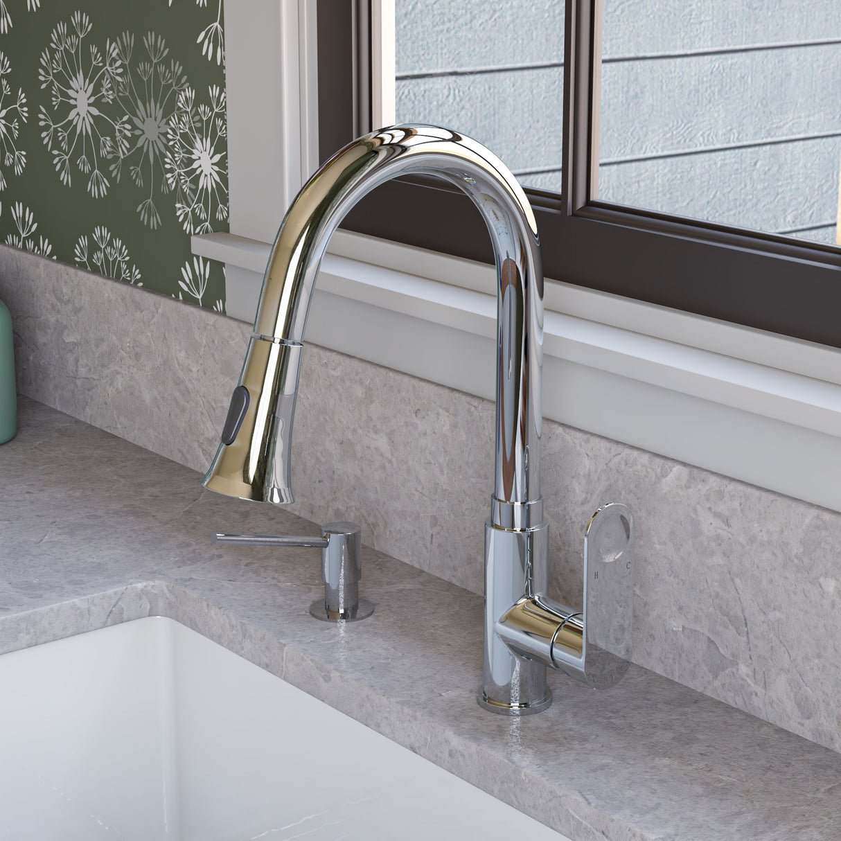 Polished Chrome Gooseneck Pull Down Kitchen Faucet