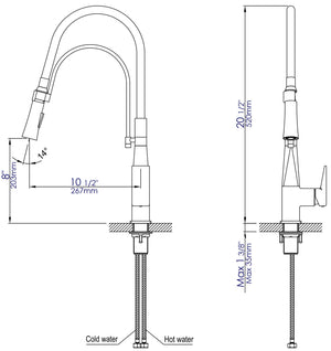 Polished Chrome Square Kitchen Faucet with Black Rubber Stem
