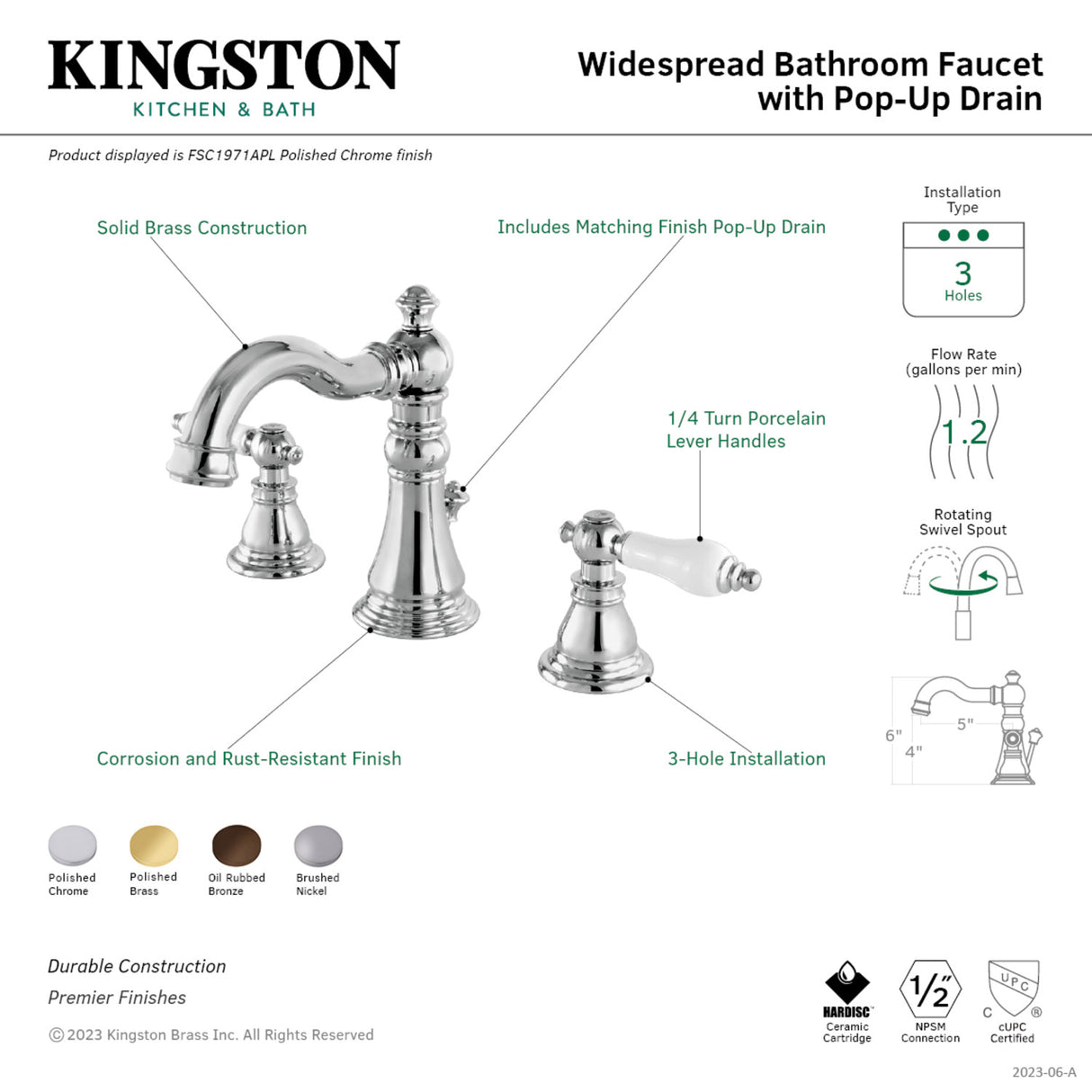 Fauceture FSC1975APL American Patriot Widespread Bathroom Faucet, Oil Rubbed Bronze