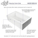 ALFI brand AB3018SB-W  30" White Smooth Apron Solid Thick Wall Fireclay Single Bowl Farm Sink