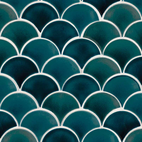 Azul scallop Glossy 9.96X13.11 glazed porcelain mesh mounted mosaic tile SMOT-PT-AZULSCAL8MM product shot multiple tiles angle view