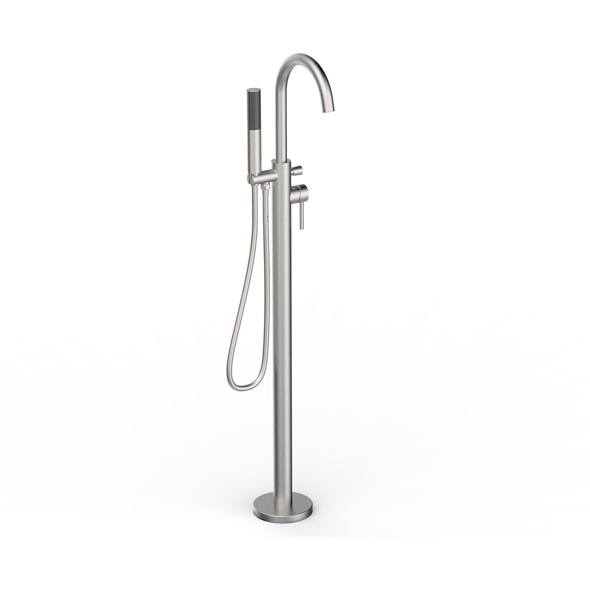 DAX Brass Freestanding Tub Filler with Hand Shower and Gooseneck Spout, Brushed Nickel DAX-8823-BN