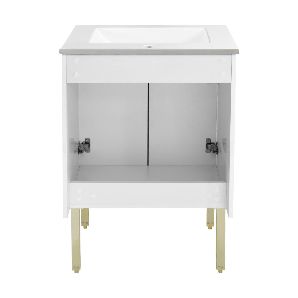 Lumiere 24" Freestanding, Bathroom Vanity in Glossy White and Gold