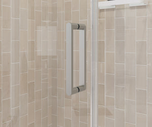 MAAX 138272-900-305-100 Manhattan 47-49 x 68 in. 6 mm Pivot Shower Door for Alcove Installation with Clear glass & Round Handle in Brushed Nickel
