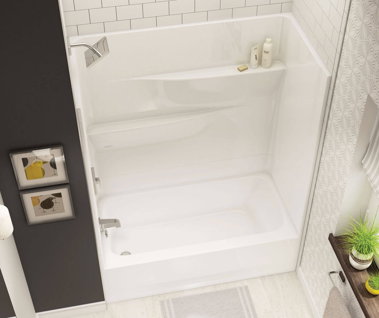 MAAX 105573-000-002-001 Gallery TS-6030 AcrylX Alcove Left-Hand Drain Two-Piece Tub Shower in White