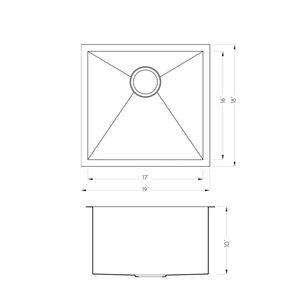 DAX Stainless Steel Handmade Single Bowl Undermount Kitchen Sink, 19", Brushed Stainless Steel DAX-SQ-1918-X