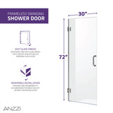 ANZZI SD-AZ8075-02BNR Series 30 in. by 72 in. Frameless Hinged Shower Door in Brushed Nickel with Handle