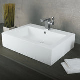 DAX Solid Surface Rectangular Single Bowl Vessel Bathroom Basin, Matte White DAX-AB-032