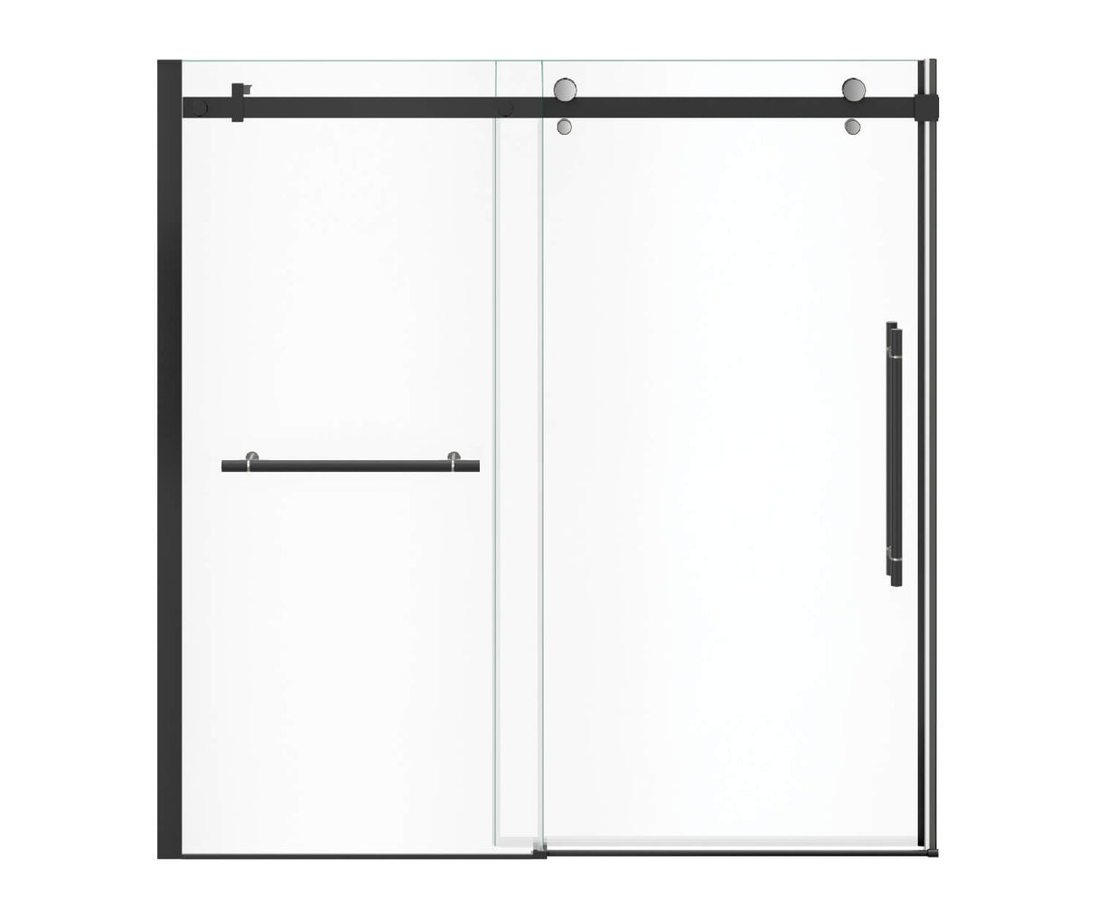 MAAX 138485-900-360-000 Vela 56 ½-59 x 59 in. 8 mm Sliding Tub Door with Towel Bar for Alcove Installation with Clear glass in Matte Black and Chrome