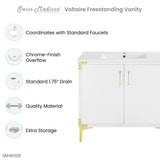 Voltaire 36" Single, Bathroom Vanity in White with Gold Hardware