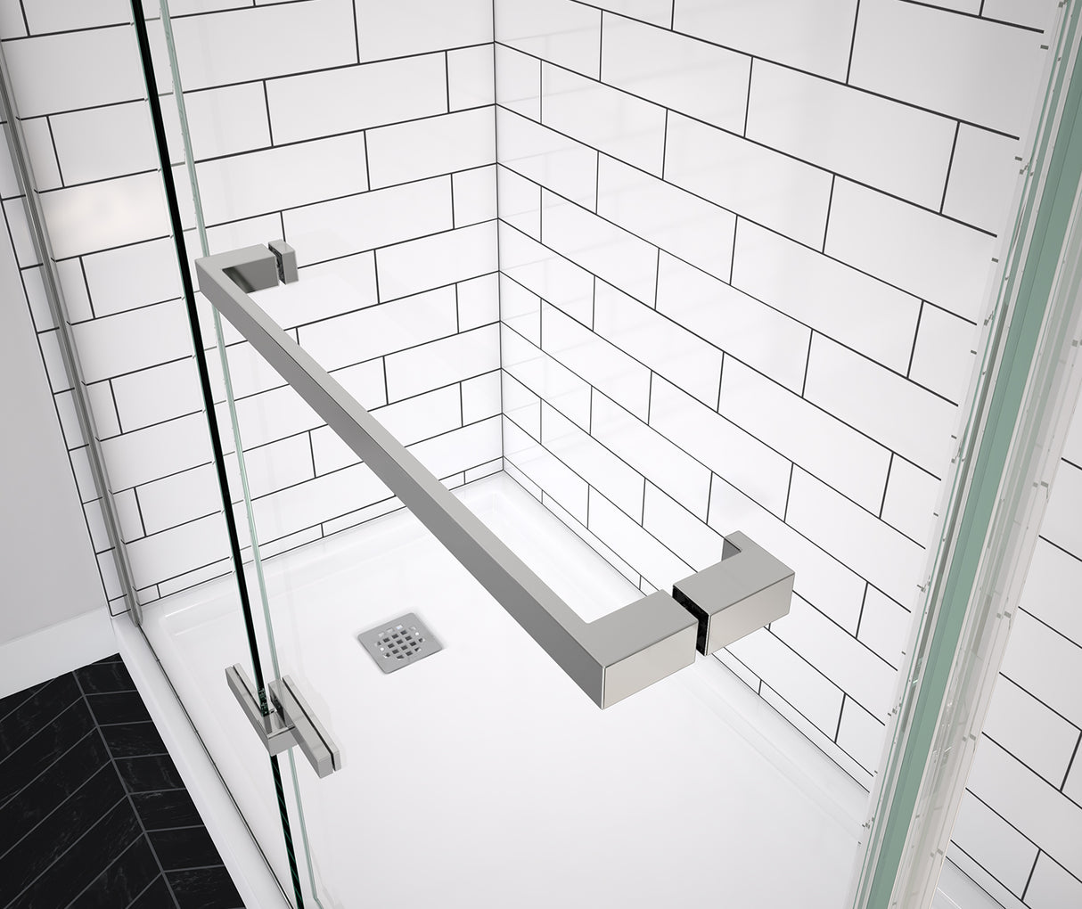 MAAX 139575-900-084-000 Reveal Sleek 71 32 ½-35 ½ x 71 ½ in. 8mm Pivot Shower Door for Alcove Installation with Clear glass in Chrome