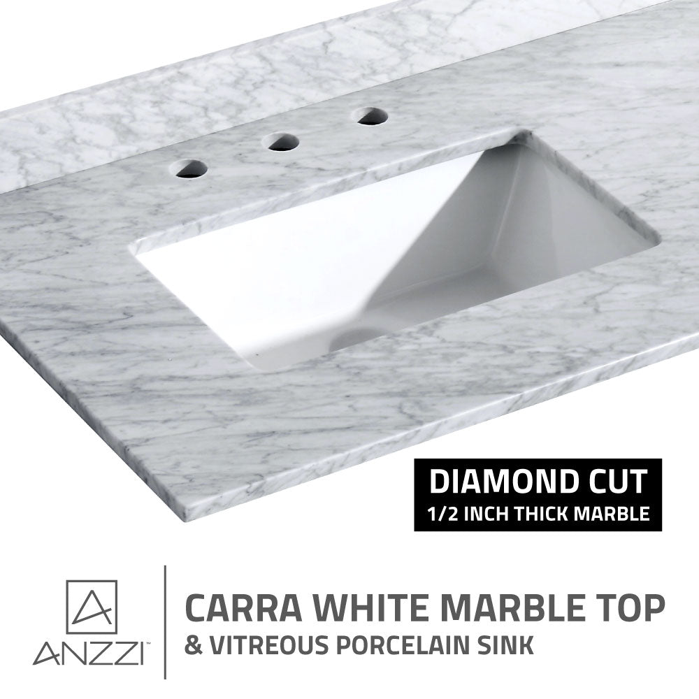 ANZZI VT-MRCT1048-WH Montaigne 48 in. W x 22 in. D Bathroom Bath Vanity Set in White with Carrara Marble Top with White Sink