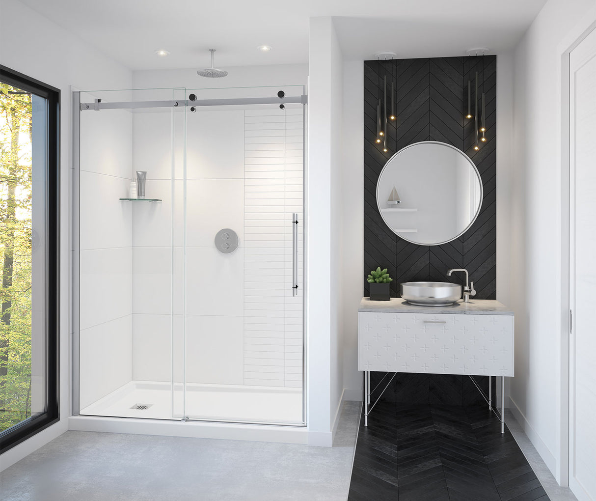 MAAX 138470-900-350-000 Vela 56 ½-59 x 78 ¾ in. 8mm Sliding Shower Door for Alcove Installation with Clear glass in Chrome and Matte Black