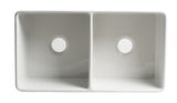 White Smooth Apron 33" x 18" Double Bowl Fireclay Farm Sink