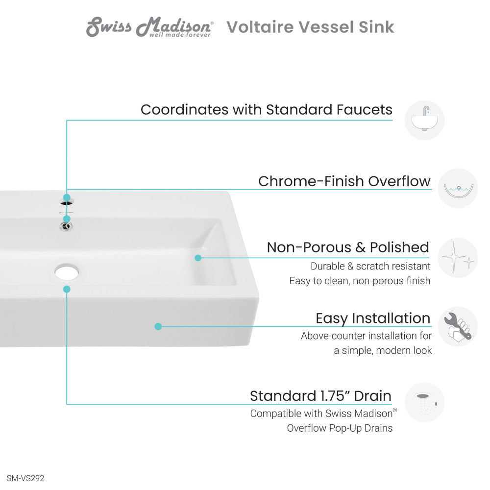 Voltaire Wide Rectangle Vessel Sink