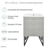 Annecy 24 Single, Brushed Grey, Two Doors, Bathroom Vanity