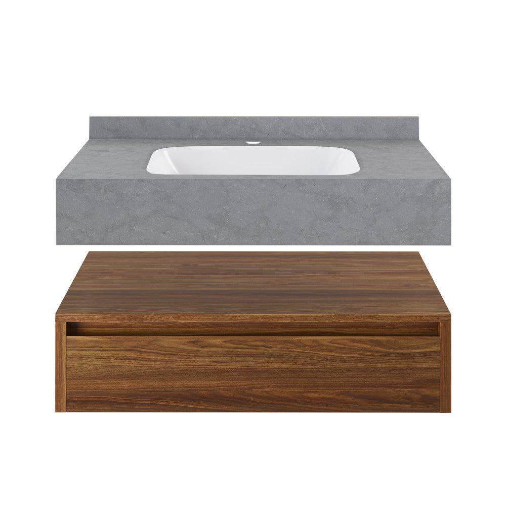 Avancer 36" Wall-Mounted Bathroom Vanity in Brown Oak with Charcoal Grey Sink Top