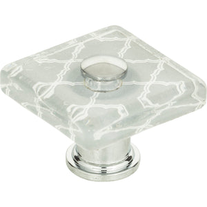 Atlas Homewares Quatrefoil Glass Square Knob 1 1/2 Inch Polished Chrome