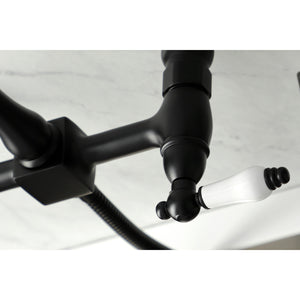 Kingston Brass KS1260PLBS Heritage Wall Mount Bridge Kitchen Faucet with Brass Sprayer, Matte Black