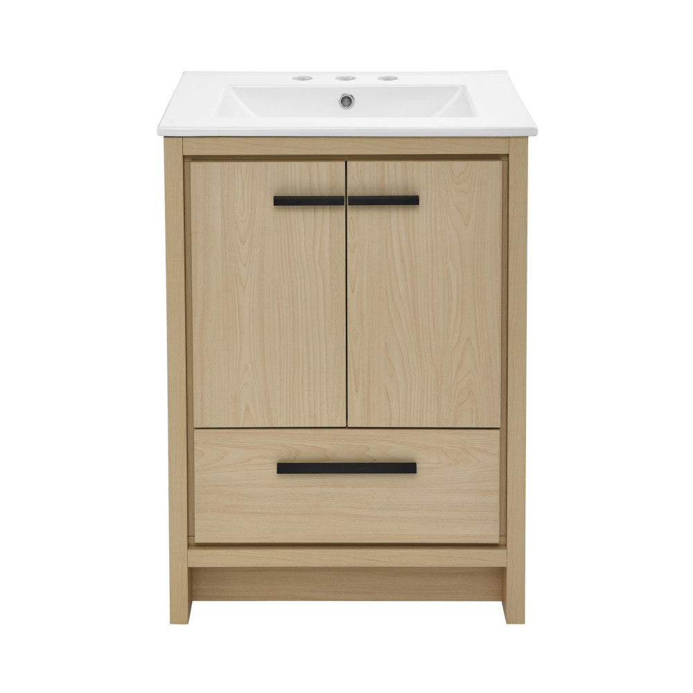 Virage 24 in. Brown Oak Bathroom Vanity With White, 3-Hole Ceramic Sink Top