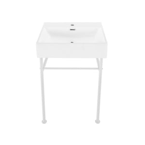 Claire 24 Ceramic Console Sink White Basin Matte White Legs