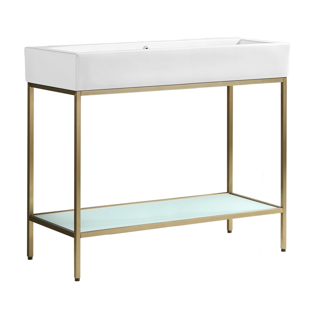 Pierre 40 Single, Freestanding, Open Shelf, Gold Metal Frame Bathroom Vanity