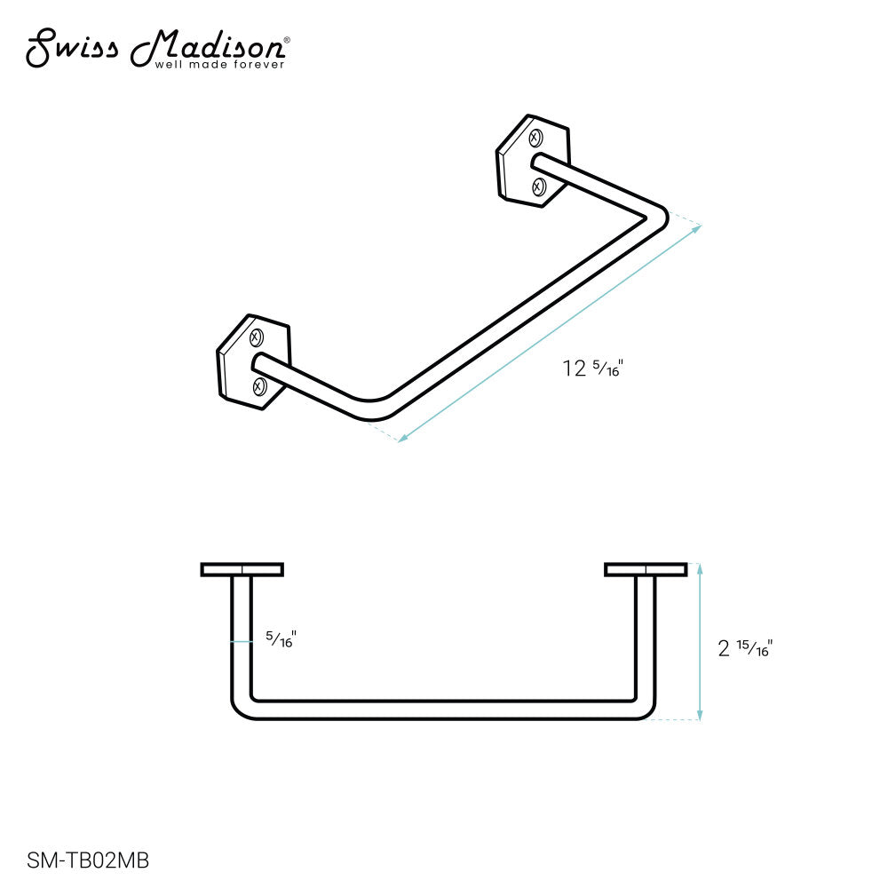 Brusque 12" Towel Bar in Matte Black