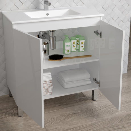 DAX Sunset Engineered Wood and Porcelain Onix Basin with Vanity, 32", White DAX-SUN013211-ONX
