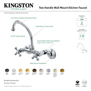 Kingston Brass KS214C Kingston Two Handle Wall Mount Kitchen Faucet, Polished Chrome