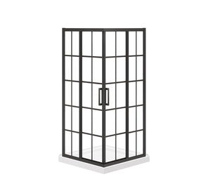 MAAX 107481-977-340-000 Scarlet 36 x 36 Acrylic Corner Drain Shower Kit in White with French Glass in Matte Black