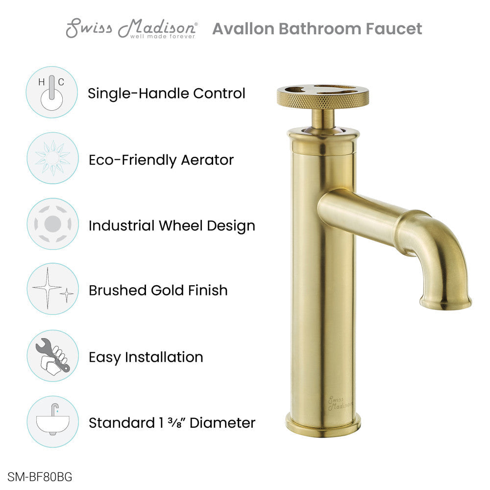 Avallon Single Hole, Single-Handle Wheel, Bathroom Faucet in Brushed Gold