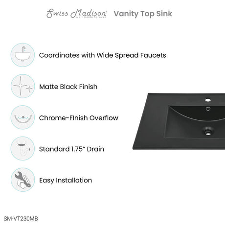 30" Vanity Top Bathroom Sink in Matte Black