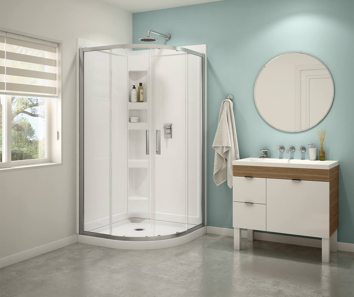 MAAX 107170-900-340-000 Kassia 38 x 38 Acrylic Center Drain Shower Kit in White with Clear glass  in Matte Black