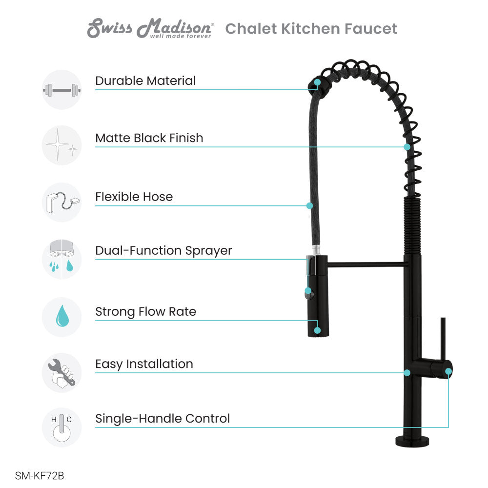 Chalet Single Handle, Pull-Down Kitchen Faucet in Matte Black