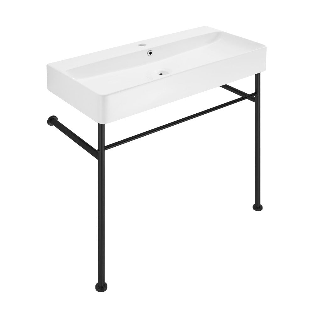 Carre 36" Ceramic Console Sink White Basin Black Legs