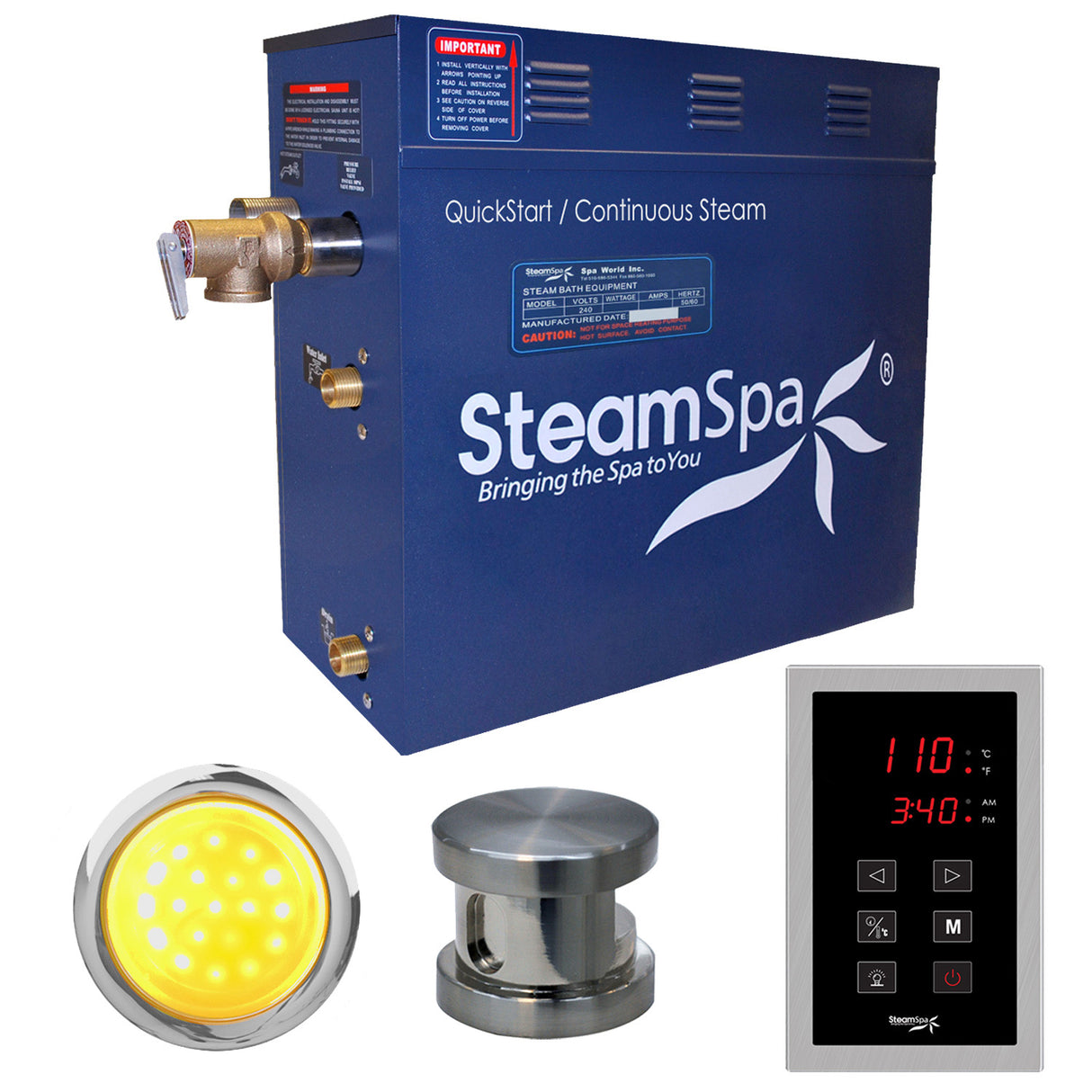 SteamSpa Indulgence 7.5 KW QuickStart Acu-Steam Bath Generator Package in Brushed Nickel INT750BN