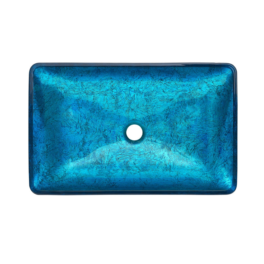 Cascade Rectangular Glass Vessel Sink with Faucet, Ocean Blue