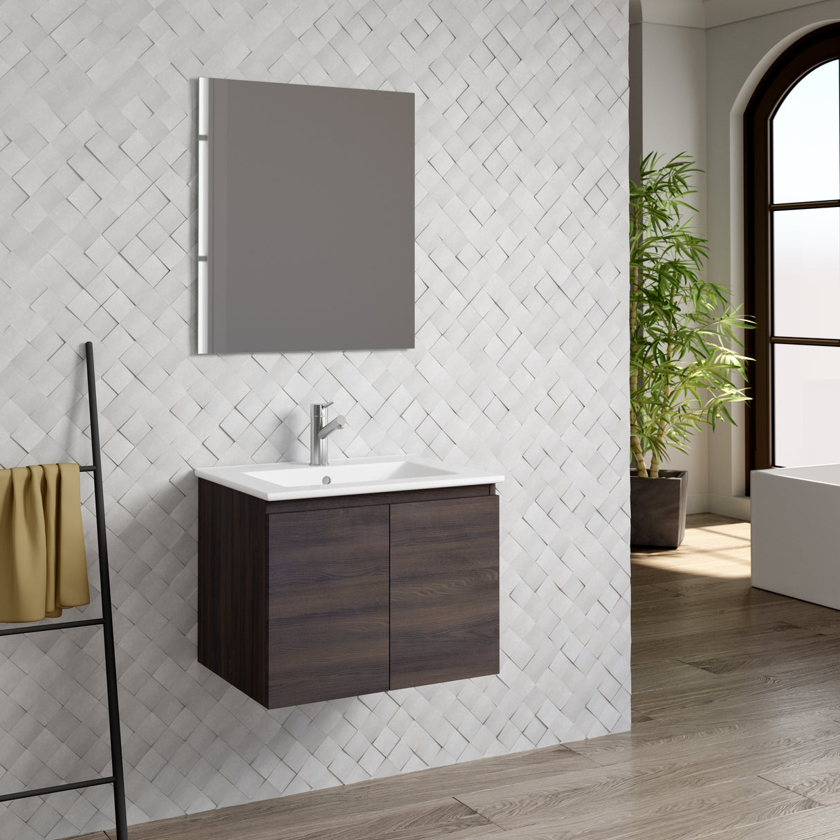 DAX Malibu Engineered Wood and Porcelain Onix Basin with Vanity Cabinet, 24", Wenge DAX-MAL012413-ONX