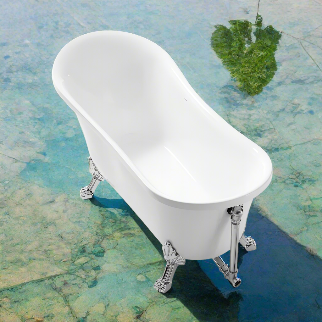 PoshHaus 60" Freestanding Slipper Clawfoot Soaking Acrylic Bathtub with Chrome Clawfoot