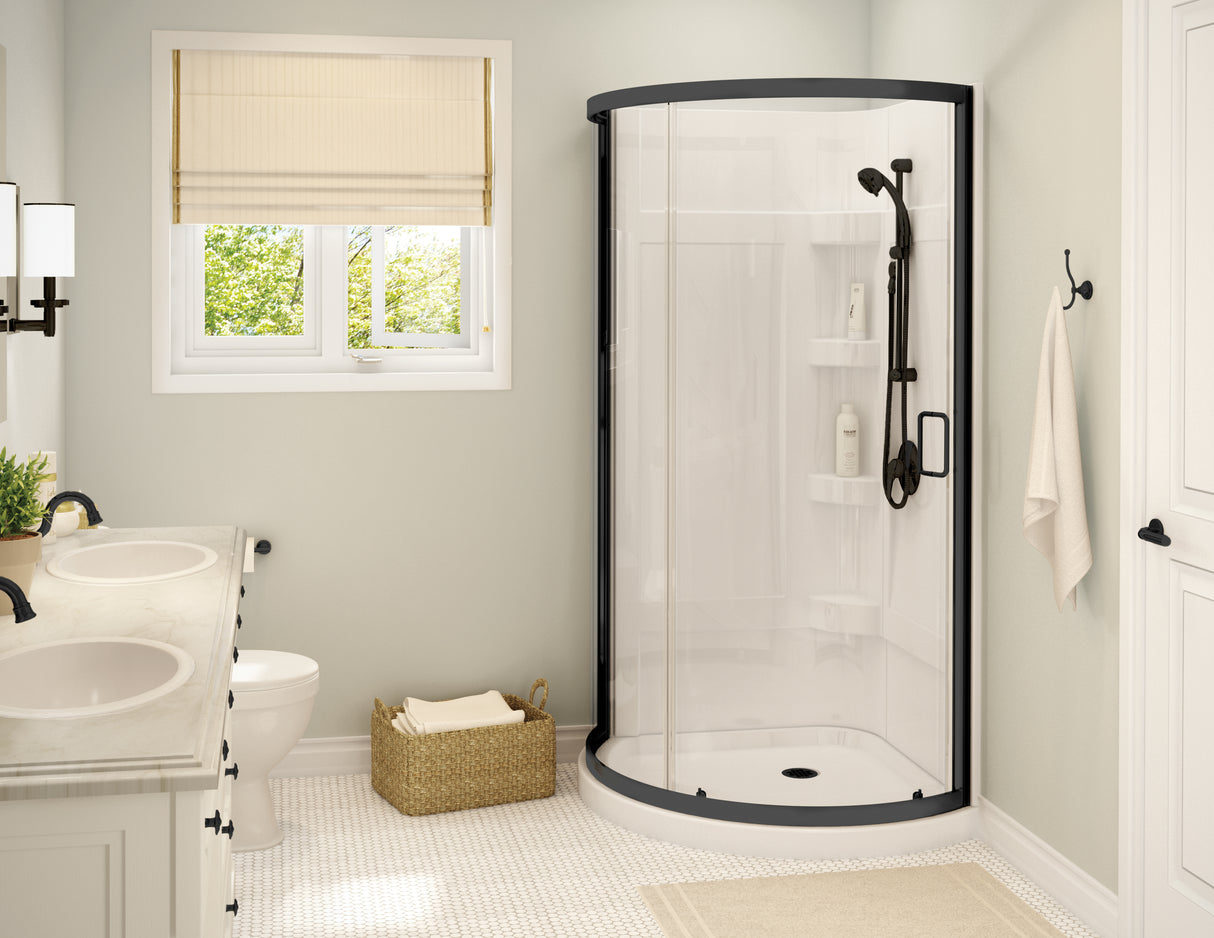 MAAX 300001-000-001-105 Cyrene 34 x 34 Acrylic Center Drain Shower Kit in White with Clear glass in Matte Black