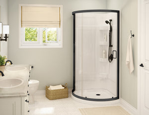 MAAX 300001-000-001-105 Cyrene 34 x 34 Acrylic Center Drain Shower Kit in White with Clear glass in Matte Black