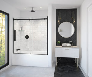 MAAX 138480-900-370-000 Vela 56 ½-59 x 59 in. 8 mm Sliding Tub Door for Alcove Installation with Clear glass in Matte Black and Brushed Nickel