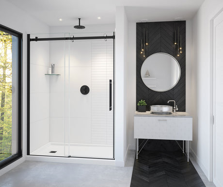 MAAX 138470-900-360-000 Vela 56 ½-59 x 78 ¾ in. 8mm Sliding Shower Door for Alcove Installation with Clear glass in Matte Black and Chrome