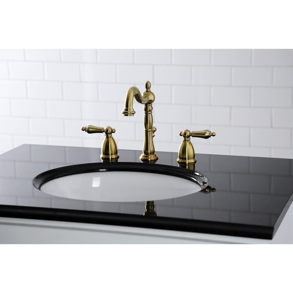 Kingston Brass KB1977AL Heritage Widespread Bathroom Faucet with Brass Pop-Up, Brushed Brass