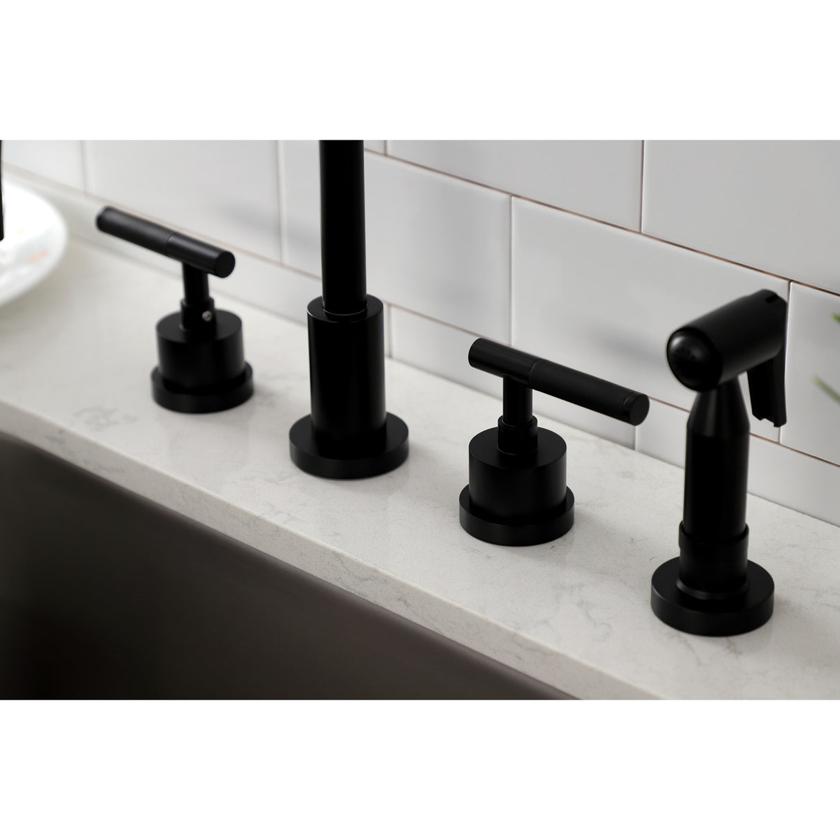 Kingston Brass KS8720CKLBS Kaiser Widespread Kitchen Faucet with Brass Sprayer, Matte Black