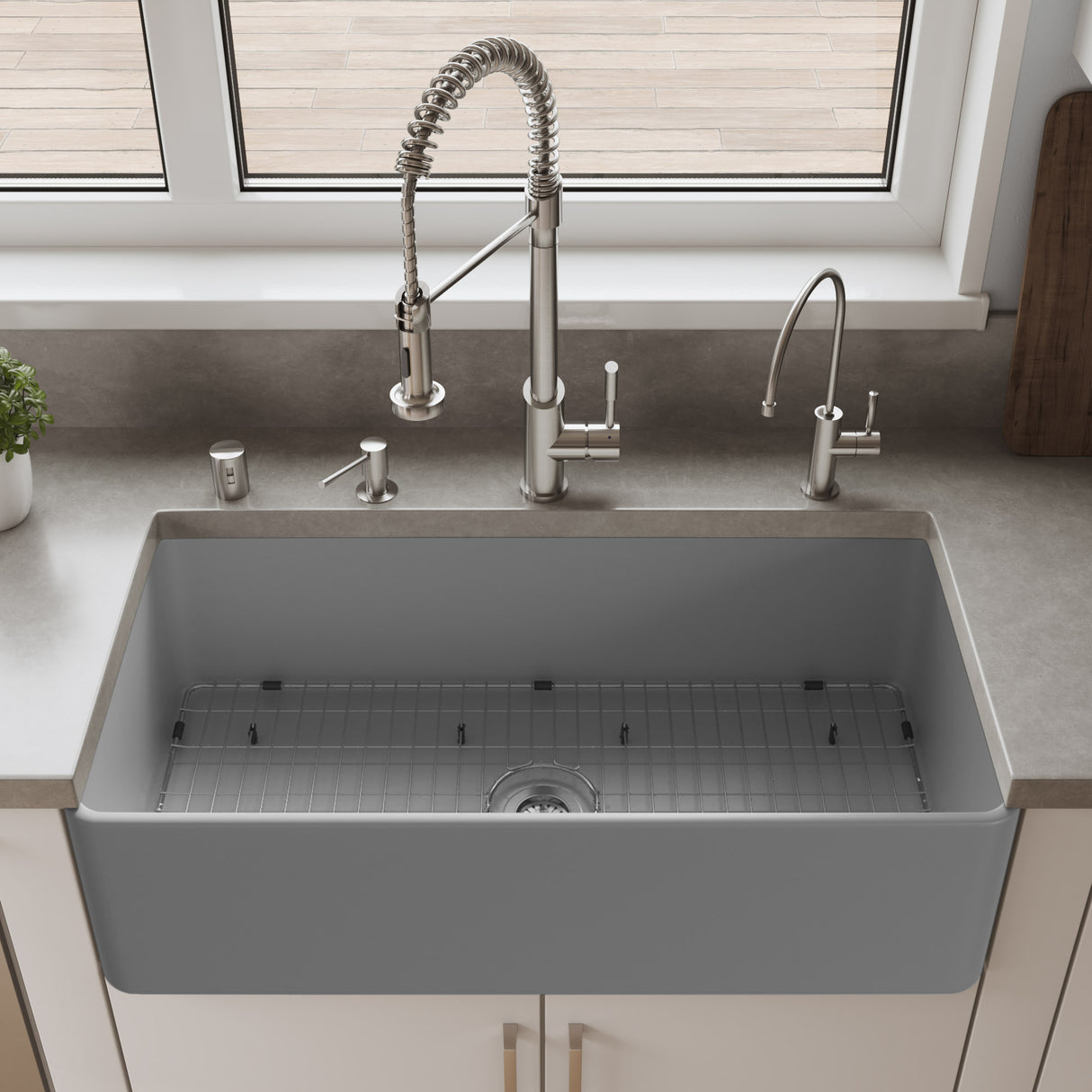 Gray Matte Smooth Apron 36" x 18" Single Bowl Fireclay Farm Sink
